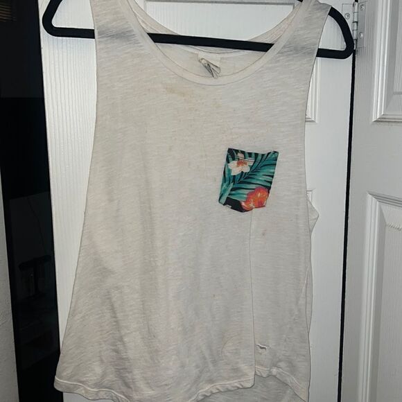 Victoria Secret PINK Muscle Tank White - Floral Pocket - Size Small - Picture 1 of 3